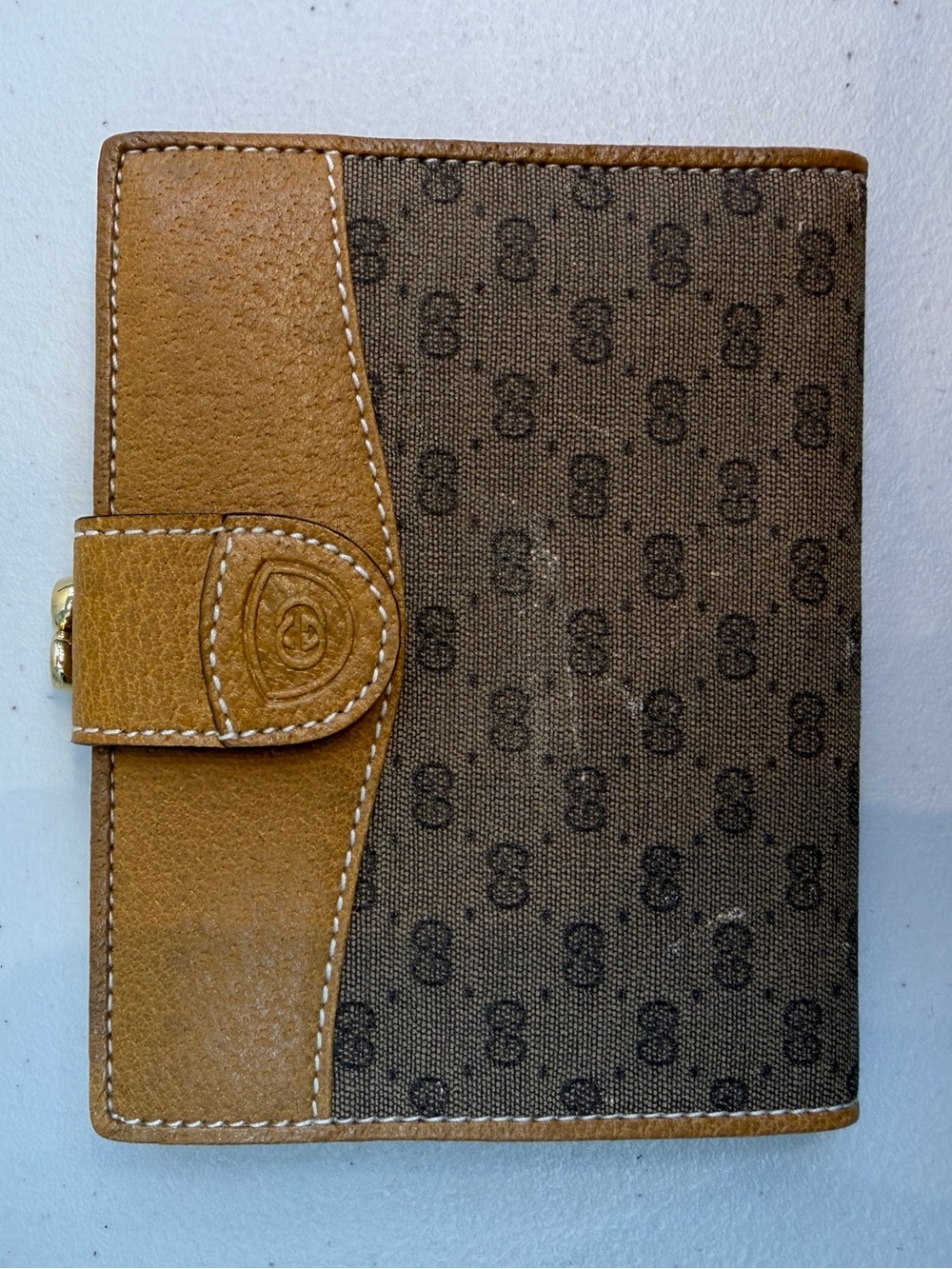 Gucci Leather-Trim Monogram Passport Wallet - Brown/Tan